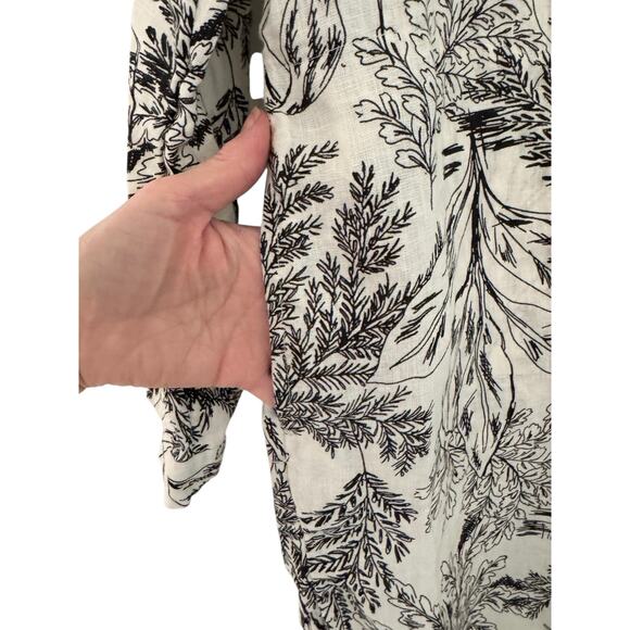 Tahari 100% Linen Collared Dress Black Ivory Tropical Print Toile New M Sustain - Picture 8 of 9